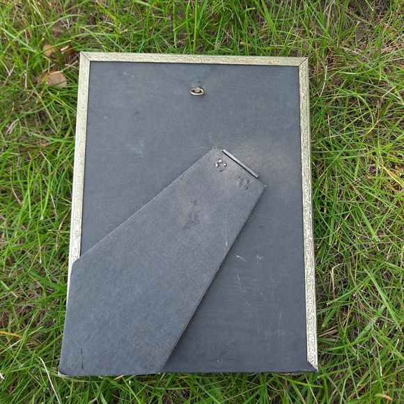 Vintage Handmade Dried Floral and Faux Floral Gold Metal Framed Art - Picture 8 of 9